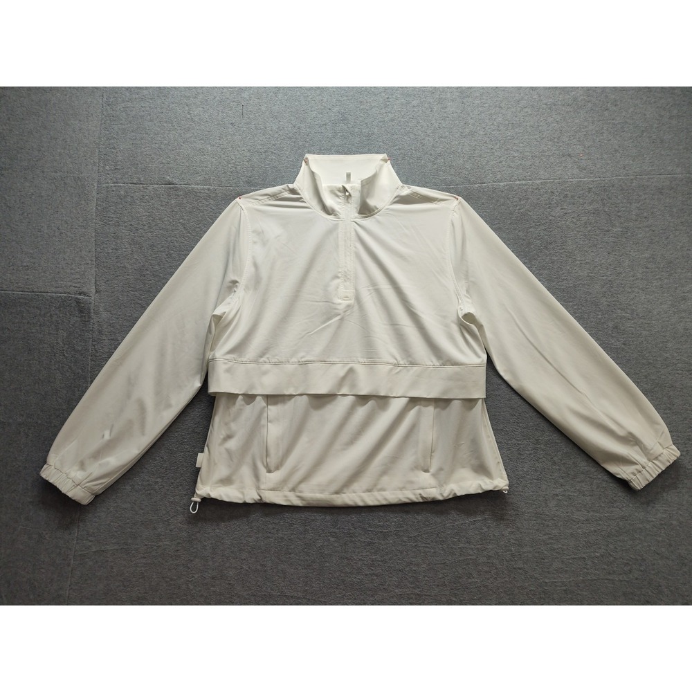 Lou & Grey Women Anorak Jacket M White 1/4 Zip Mock Neck Long Sleeve Lightweight